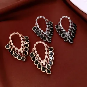 Tassel Drop Earrings With 925 Sterling Silver Earring Post 18K Gold Plated Copper Water Drop Rhinestone Retro For Women
