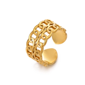 Adjustable double-layer gold chain ring in polished stainless steel for women
