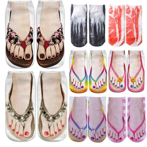 Funny 3D Printed Flip Flops Pattern Socks Unisex Creative Novelty Polyester Ankle Socks For Men Women Personalized Floor Socks