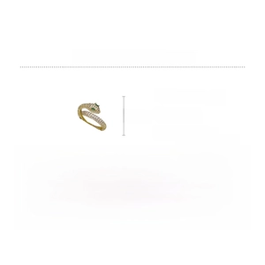 Detail view of gold-plated snake ring with zircon stones and size measurements