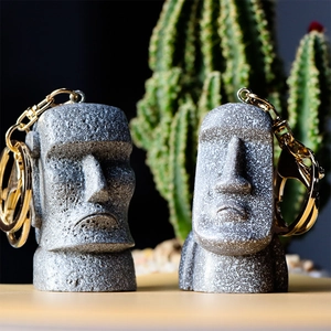 Creative Moai Easter Island Stone Statue Resin Keychain Unique Retro Humanoid Keyring For Bag Car Keys Souvenir Gift