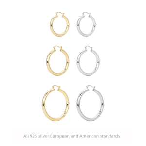 S925 sterling silver geometric hoop earrings set in three sizes and two metallic finishes