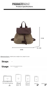 Detail view of woven straw bucket bag showing compact dimensions and rustic texture