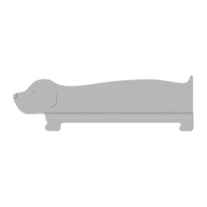 Side view of a gray dachshund dog shaped silicone sensory bath brush on white background