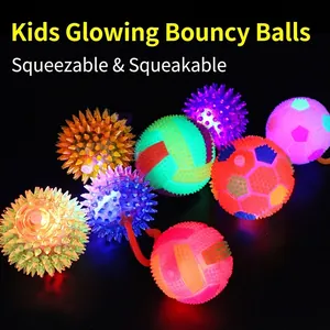Elastic light-up spiked ball set for kids featuring assorted colors and glowing effects