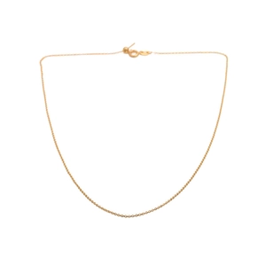 Elegant gold thin chain necklace displayed in a U-shape on a professional white background