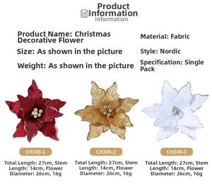 Detailed 26cm velvet poinsettia flowers in burgundy and gold for DIY Christmas wreaths