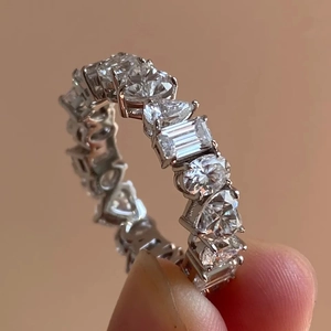 Anello Eternity In Rame Con Zirconia Multi Forma Cuore Smeraldo Pera Taglio Gioielli Eleganti Per Donne