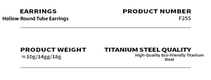 Detailed specification chart for vintage titanium steel hollow hoop earrings with weight and size