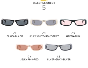 Group display of square retro sunglasses in five stylish colors with metal hinges