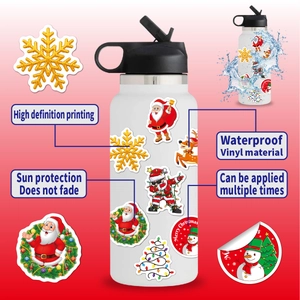 Waterproof vinyl Christmas stickers on a water bottle with laser cartoon design