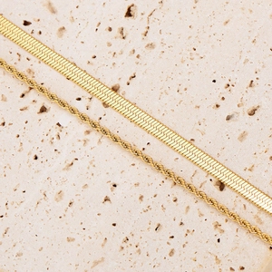 Flat blade snake chain and twisted rope necklace set in polished gold finish