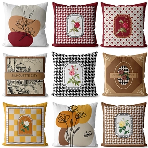 Vintage European Geometric Print Throw Pillowcase Soft Polyester Short Plush Decorative Pillow Cover For Sofa Car Home Decor