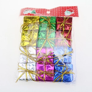 Set of 12 colorful Christmas gift box tree ornaments in shiny metallic finishes
