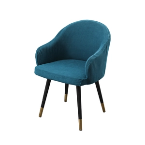 Modern blue waffle texture stretch chair cover with full armrest and curved backrest