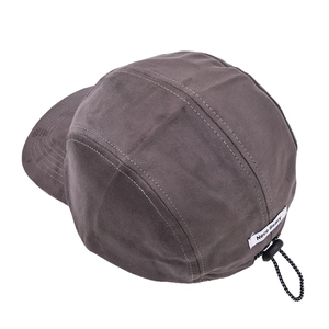 Detailed back view of a grey 5-panel baseball cap with an adjustable drawstring