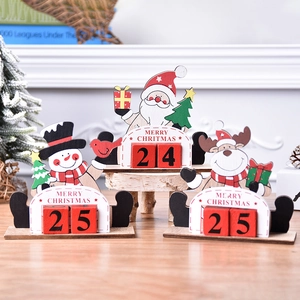 Painted wooden Christmas countdown calendar with Santa, snowman and reindeer designs