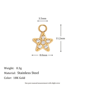 Detailed 18K gold-plated stainless steel star pendant with tiny zircons and 11.2x8.0mm dimensions