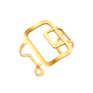 Minimalist 18K gold plated stainless steel open bangle with abstract geometric rectangles