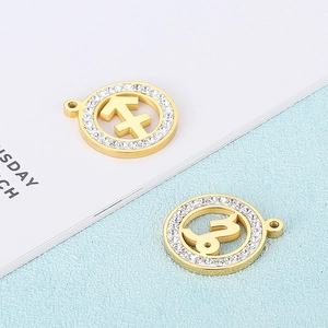 Gold stainless steel zodiac pendants with crystals for Sagittarius and Capricorn