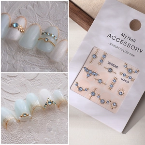 5D Relief Nail Art Stickers With Light Blue Rhinestones Gold Silver Bronzing Nail Decals French Style Heart Flower DIY Manicure Decoration