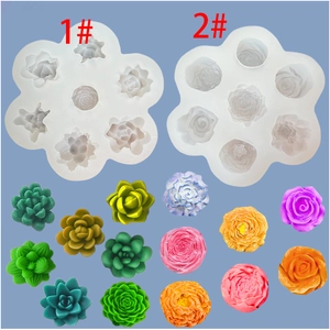 Silicone mold set for succulent and rose flower candles or fondant cake decoration