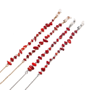 Fashion red natural stone eyewear chain with gold and silver metal link accents