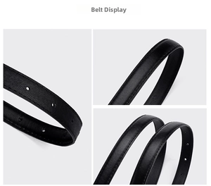 Detail of black leather belt strap featuring fine texture and neat edge stitching