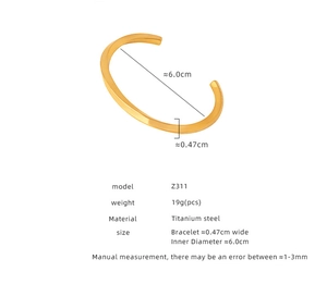 Detail view of twisted gold titanium steel bangle with 6.0cm diameter measurements