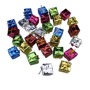 Colorful foam Christmas gift box ornaments with metallic foil wrap and tiny golden ribbons