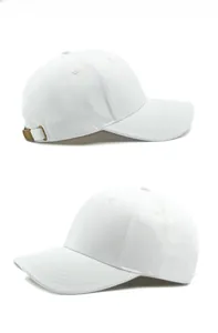 Detailed view of the pure white cotton baseball cap with adjustable metal buckle