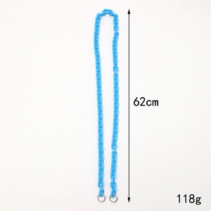 Sky blue acrylic crossbody chain for phone cases with silver rings, 62cm length