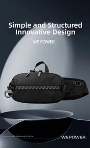 Détail du sac banane tactique noir avec fermeture éclair industrielle et poignée