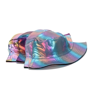 Trend reflective bucket hat set with futuristic gradient laser metallic finish