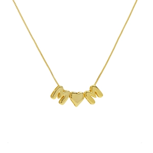 18k gold plated brass bubble mom necklace with heart and initial M letter charms