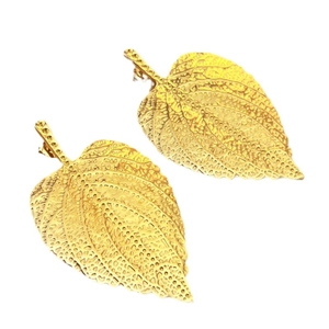 18K gold-plated stainless steel leaf earrings with intricate cutout texture design