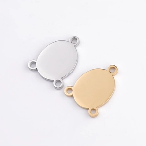 Polished gold and silver oval connector pendants for DIY jewelry with four loops