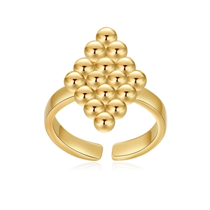 Elegant 18K gold-plated open ring featuring a unique geometric diamond bead pattern