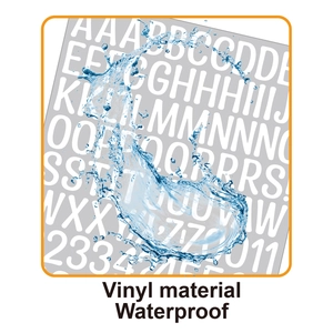 Macro shot of 1-inch white vinyl alphabet stickers showing high-quality waterproof performance