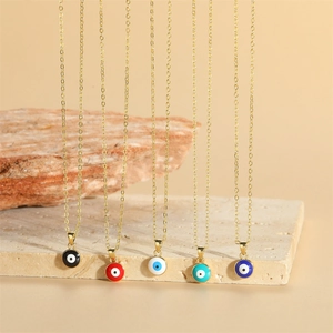 Retro Enamel Evil Eye Pendant Necklace For Women Copper Electroplated Gold Chain Choker Fashion Protective Jewelry Gift