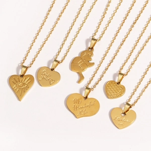 Heart Pendant Necklace Titanium Steel Engraved Love You Mom Angel Eye Vintage Literary Style Jewelry For Women Men
