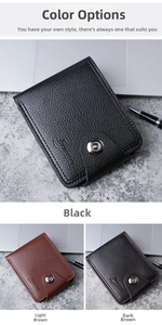 Three-fold men's leather wallet with snap button closure and pebble texture detail