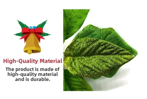 Gros plan de feuilles de Noël décoratives vert émeraude avec une texture scintillante
