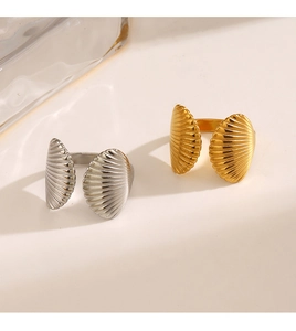 Détails des bagues coquillages ajustables en acier inoxydable doré et argenté