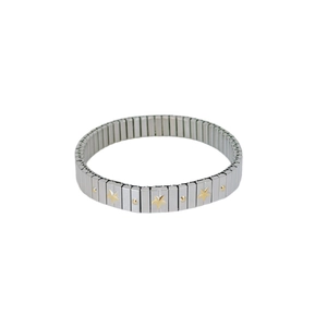 Elastic stainless steel bracelet with embossed gold stars and silver links for women