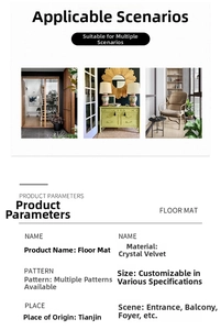 Detail of crystal velvet floor mat with multi-pattern options for home entrance decor