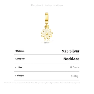 Détails du pendentif marguerite en argent 925 avec largeur 6,5mm et poids 0,58g