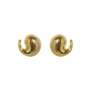 Classic 18k gold plated brass comma stud earrings with a polished spiral teardrop design
