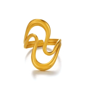 Minimalist 18K gold-plated stainless steel ring with abstract wave-shaped open design