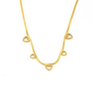 Titanium steel 18K gold plated snake chain necklace with five heart-shaped zircon pendants